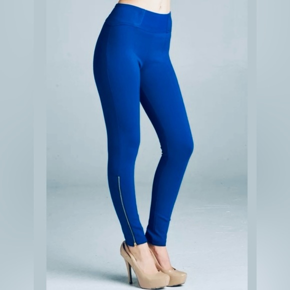 Woman’s Royal Blue Active Slim Stretch Leggings Zipper Ankle Length Pants NWT M - Picture 1 of 14